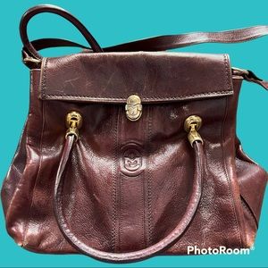MARINO ORLANDI Italian Brown Leather shoulder bag satchel 14"L Vintage